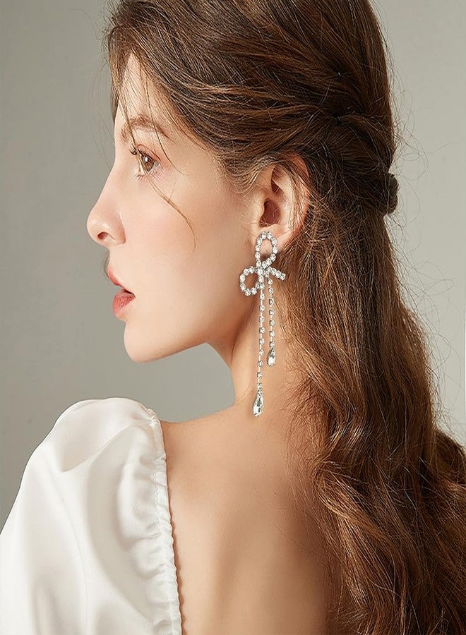 FAUTHENTICUTE Silver CZ Drop Earring for Women, Bow Drop Earrings - Image 4